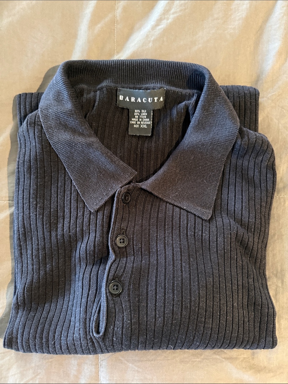 Baracuta Ribbed Polo Shirt in Black